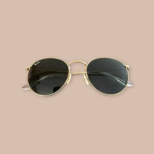 Ray-Ban RB3447 001 Round Metal 53mm Gold Green G-15 Sunglasses Pre-Owned